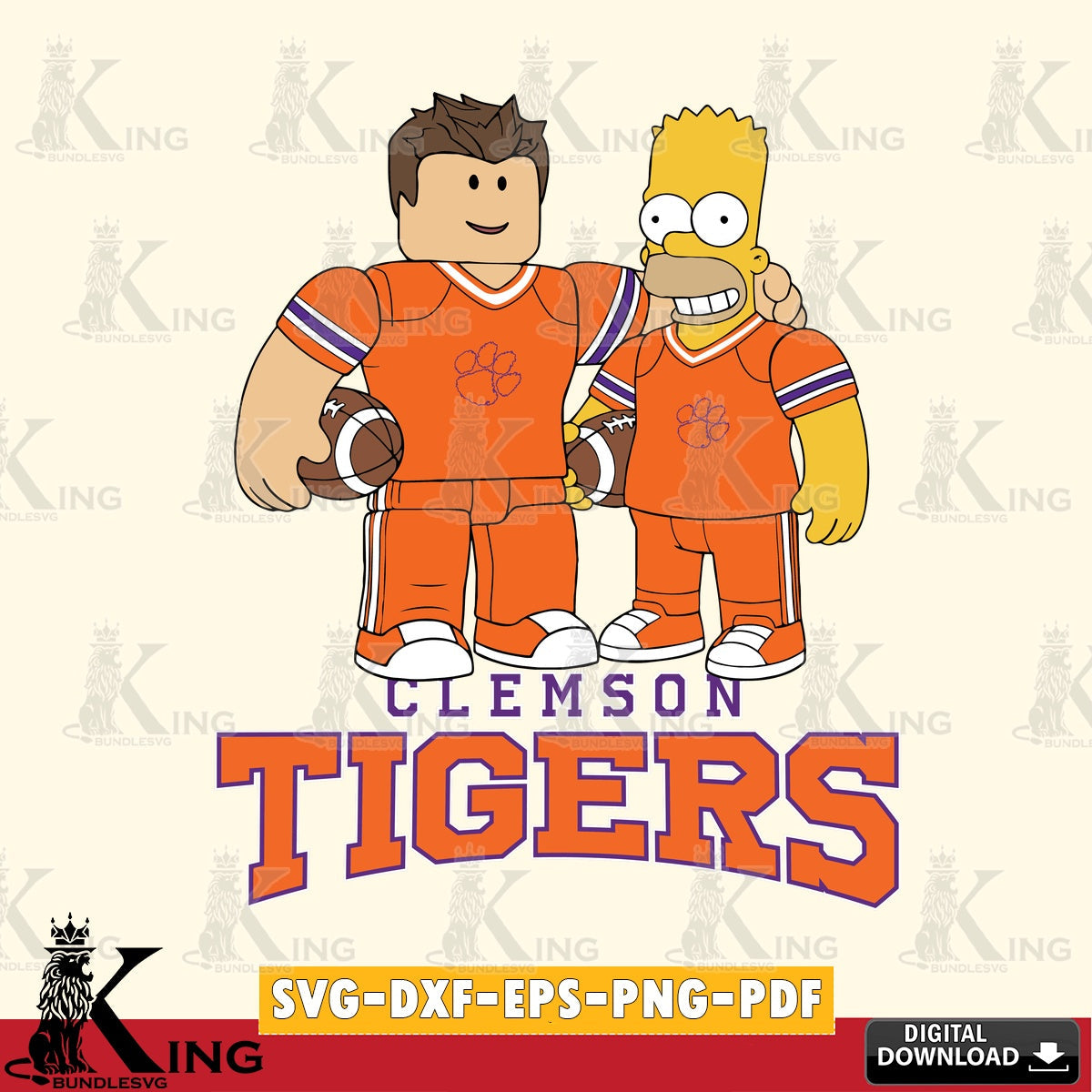 Clemson Tigers Roblox & Homer Simpson Football SVG file , NCAA Cricut,  File cut , Digital Download , PDF File