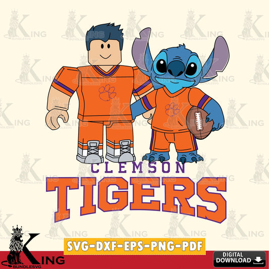 Clemson Tigers Roblox & Stitch Football SVG file , NCAA Cricut,  File cut , Digital Download , PDF File