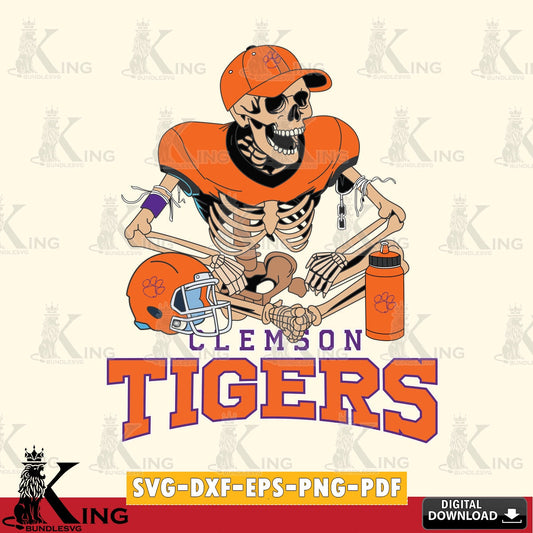 Printable art of a Clemson Tigers skeleton player football, cut file ideal for vinyl projects and T-shirt printing