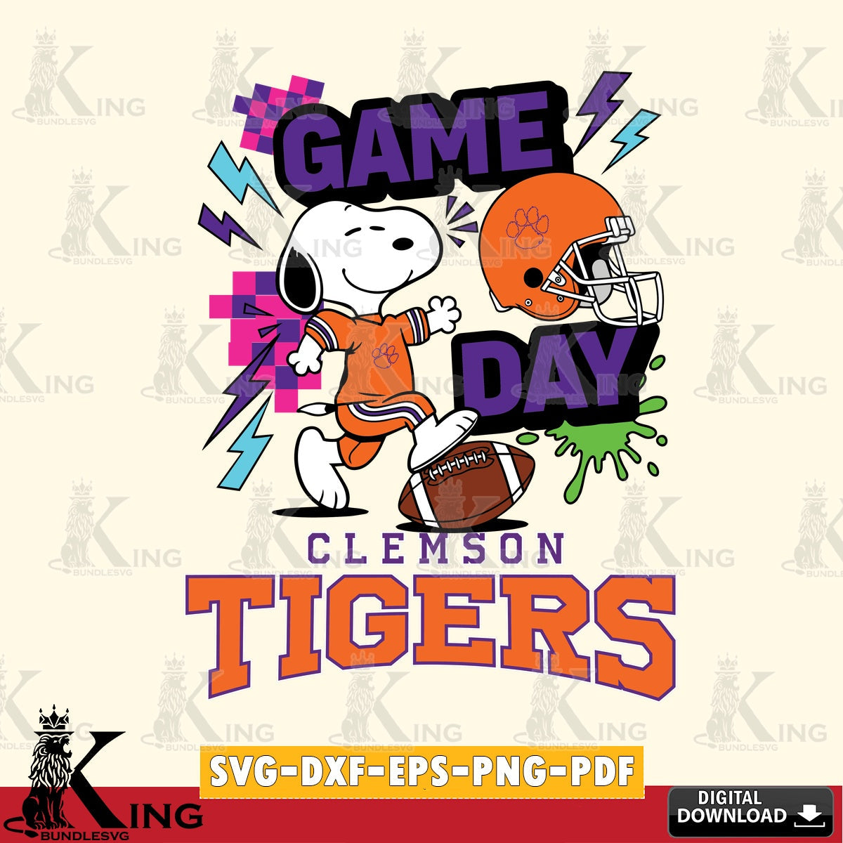 Clemson Tigers Snoopy Game day SVG, Cricut, Cut file  , Digital Download , Instant Download, Peanuts svg, NCAA svg, Football svg, Sport svg