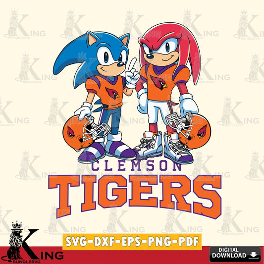 Vector design showing Clemson Tigers Sonic And Knuckles Football, a digital file for silhouette cameo and cricut projects.
