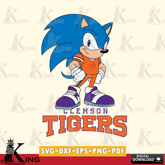 Unique artwork depicting Clemson Tigers Sonic Football Star Mascot SVG PNG files perfect for Cricut and Silhouette cutting
