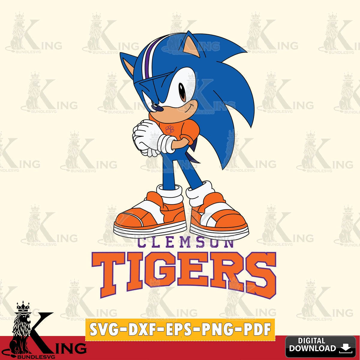 Unique artwork depicting a cute Clemson Tigers Sonic football design, cut file ideal for vinyl projects and T-shirt printing