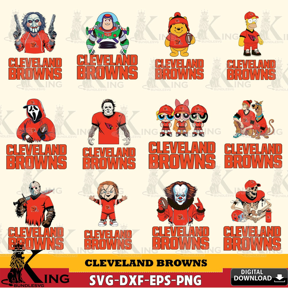 Giant set featuring Cleveland Browns cartoon football NFL bundle, SVG cut file for personalized gifts and laser projects