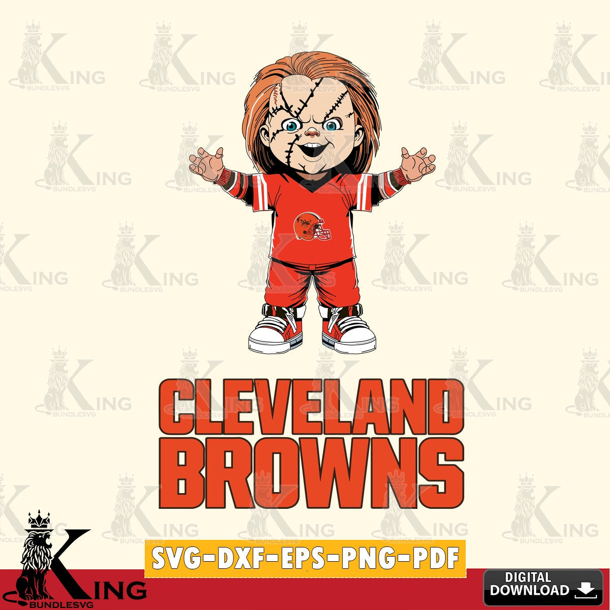 Unique artwork depicting Cleveland Browns Chucky Football, NFL cut SVG PNG files perfect for Cricut and Silhouette cutting