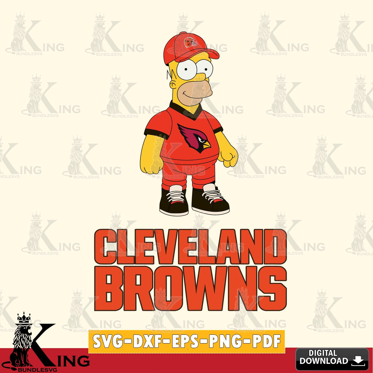 High-quality graphic of Cleveland Browns Homer Simpson playing football SVG cut file for personalized gifts and laser projects