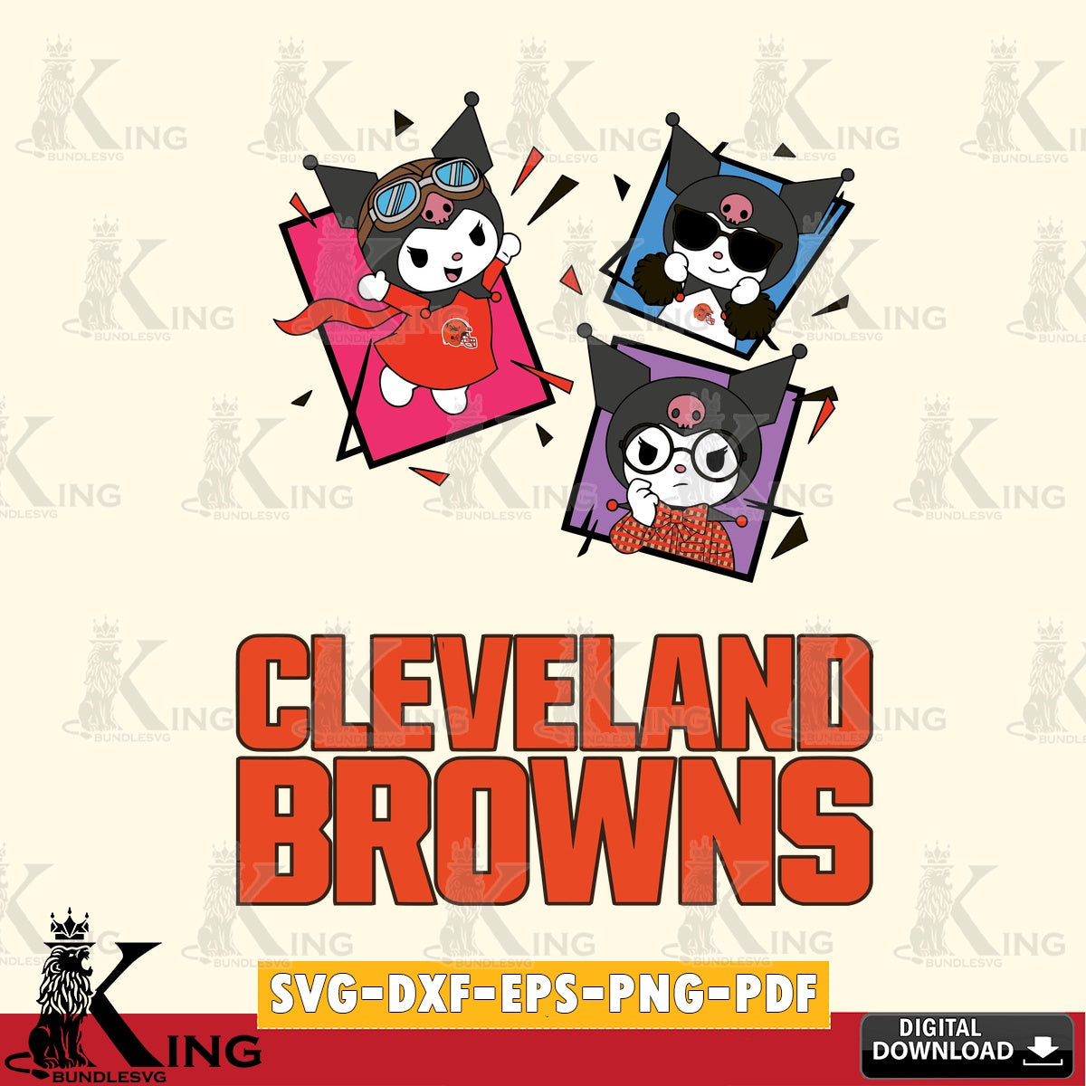 Cleveland Browns Kuromi Action Football SVG file, Cricut, Cut file  , Digital Download , Instant Download, Sanrio svg, Clipart