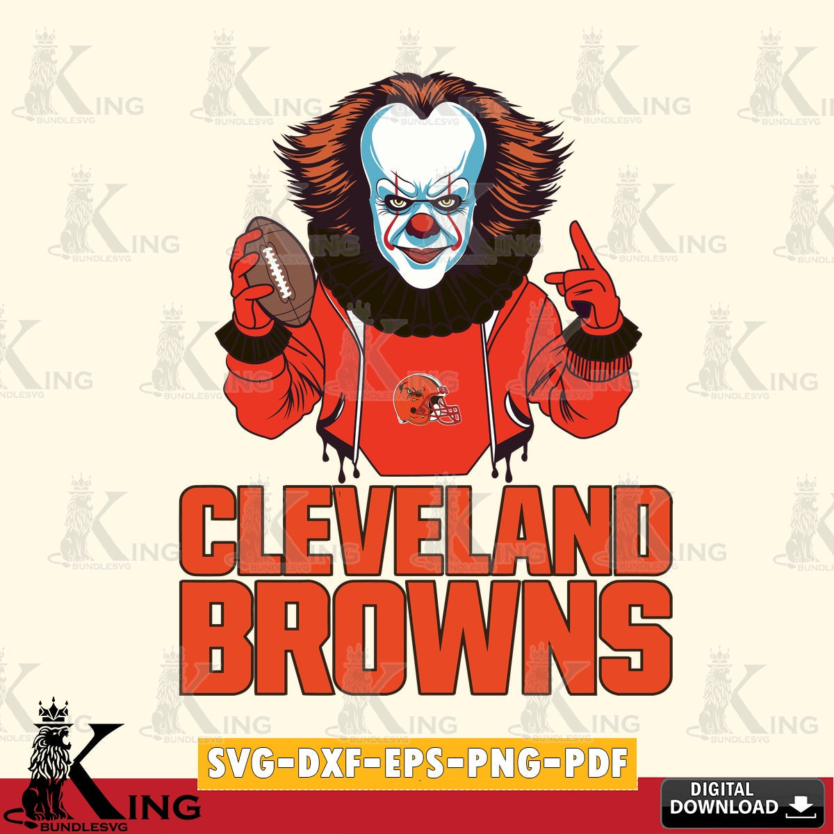 Artistic drawing of Cleveland Browns Pennywise player football, versatile clip art for stickers, decals, and mugs.