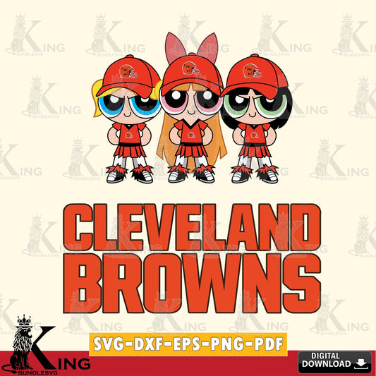 Hand-drawn style art of Cleveland Browns PowerPuff Girls football, printable vector design for sublimation and crafts