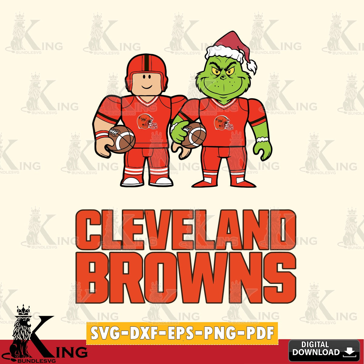 Printable art of Cleveland Browns Roblox Grinch Football, Cricut NFL file cut, SVG PNG design suitable for Glowforge and laser