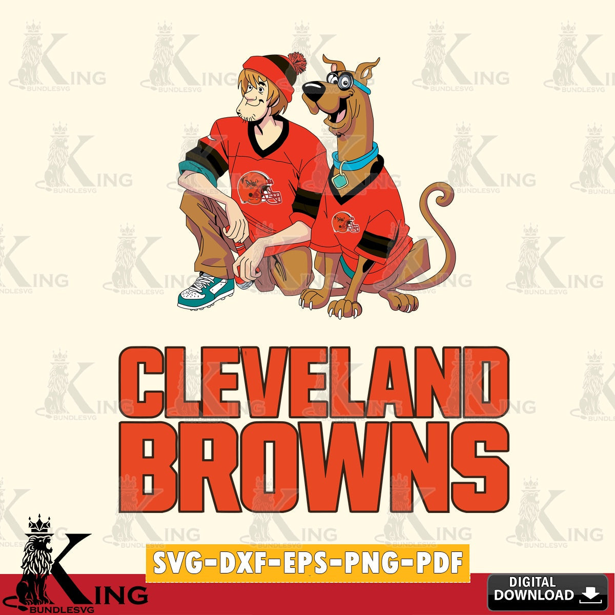 Printable art of Cleveland Browns Shaggy and Scooby Doo football, SVG PNG files perfect for Cricut and Silhouette cutting