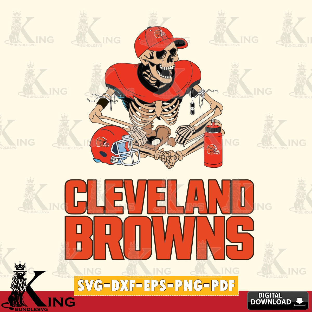 Artistic drawing of a Cleveland Browns skeleton player football, SVG cut file for personalized gifts and laser projects