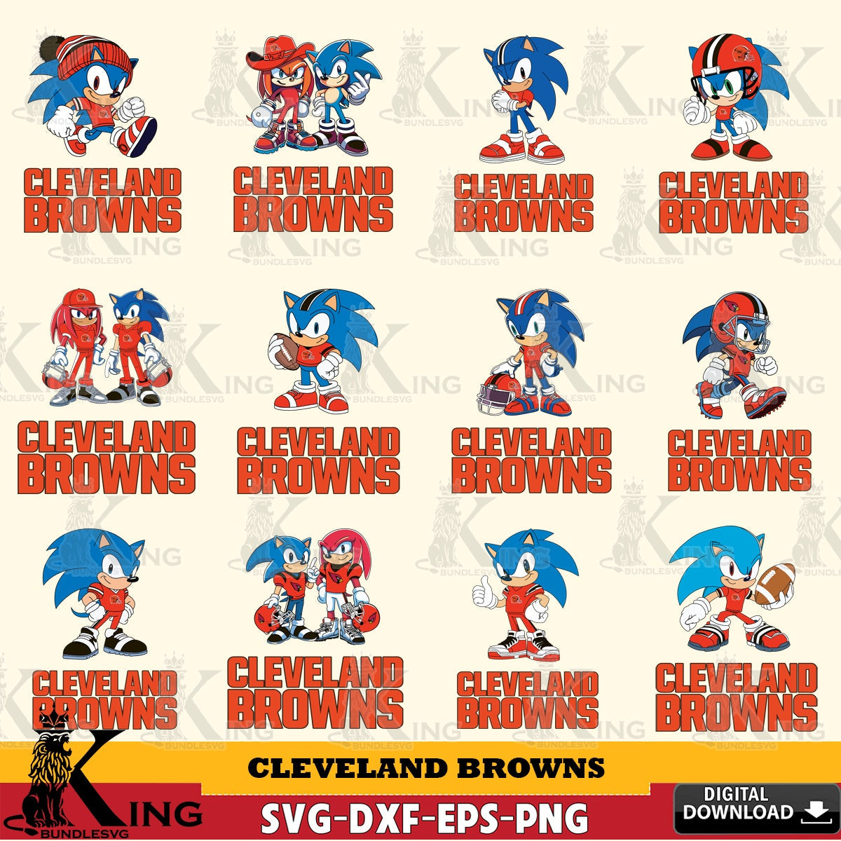 All-in-one bundle of Cleveland Browns Sonic & Knuckles NFL Football, versatile clip art for stickers, decals, and mugs.