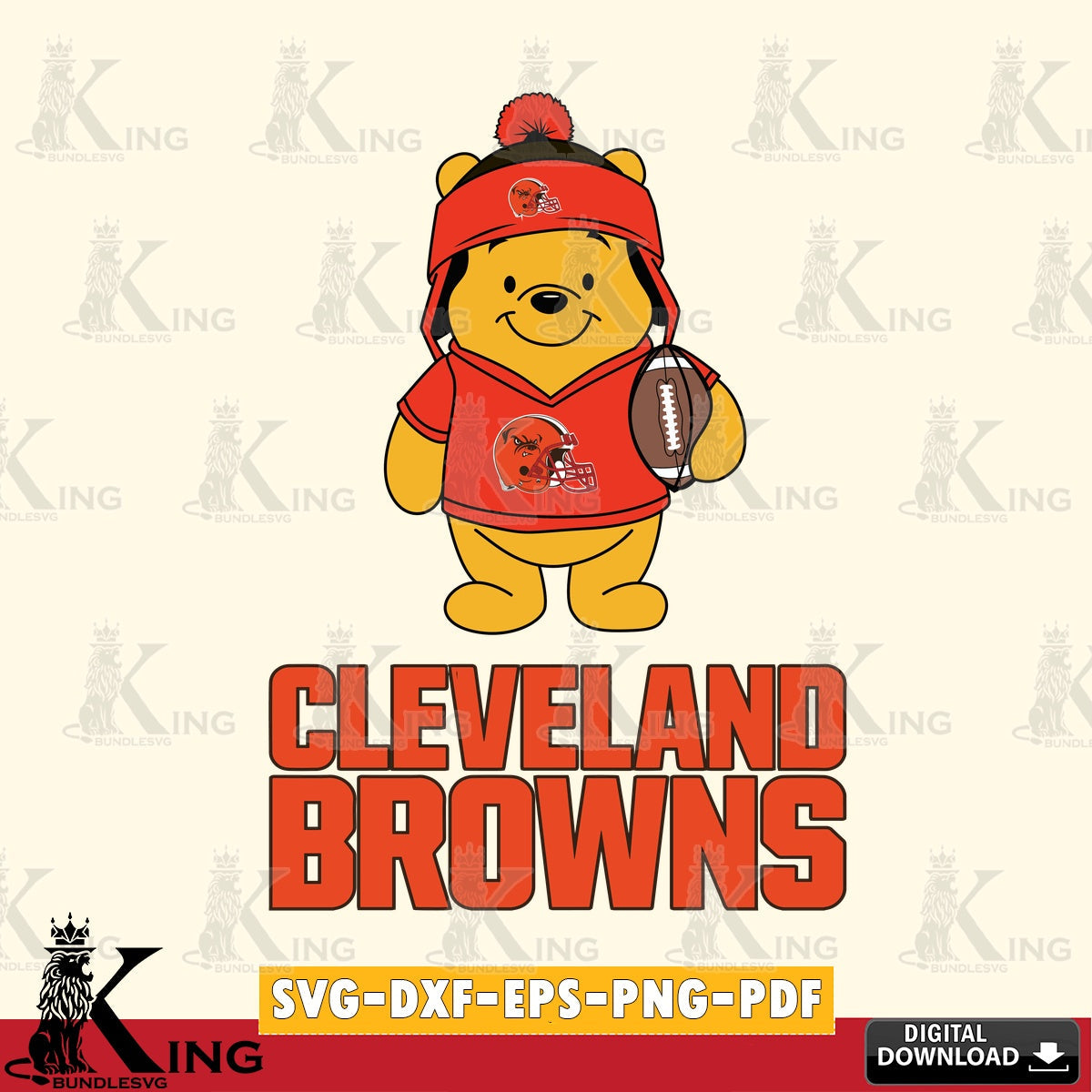 Printable art of Cleveland Browns Winnie the Pooh player football, cut file ideal for vinyl projects and T-shirt printing