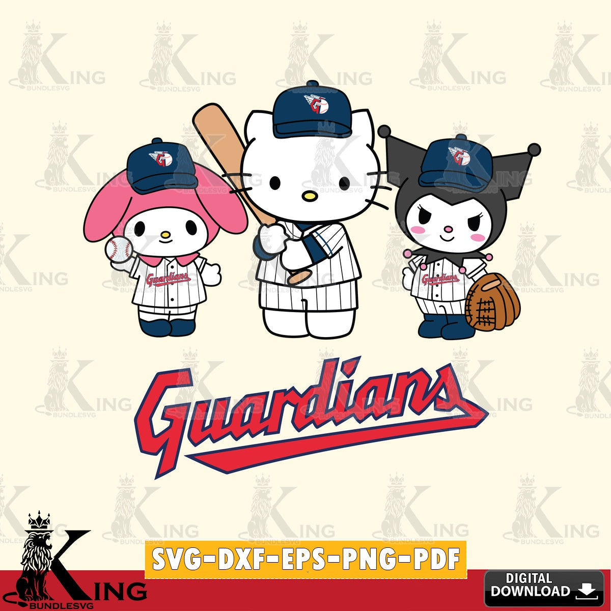 Digital clipart of Cleveland Guardians cute kawaii friends SVG PNG files perfect for Cricut and Silhouette cutting