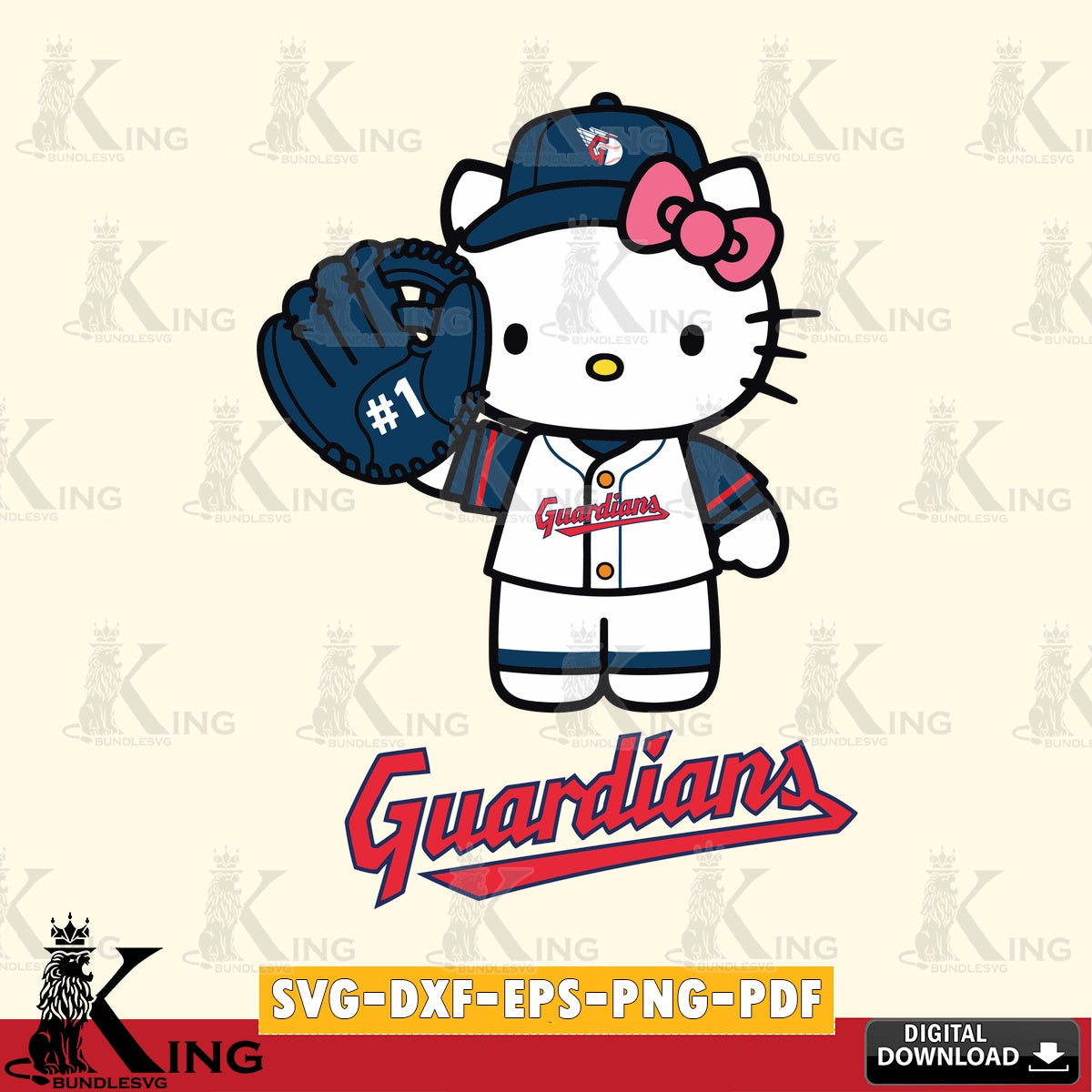 Huge collection of Cleveland Guardians Hello Kitty Baseball digital clipart compatible with laser engraving and cutting