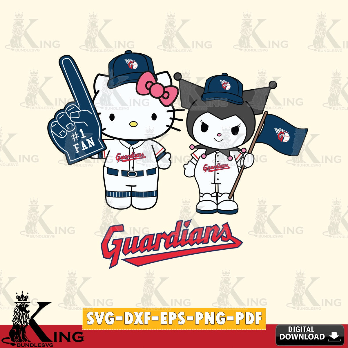 Exclusive set of Cleveland Guardians Hello Kitty Kuromi Fan Baseball digital file for silhouette cameo and cricut projects