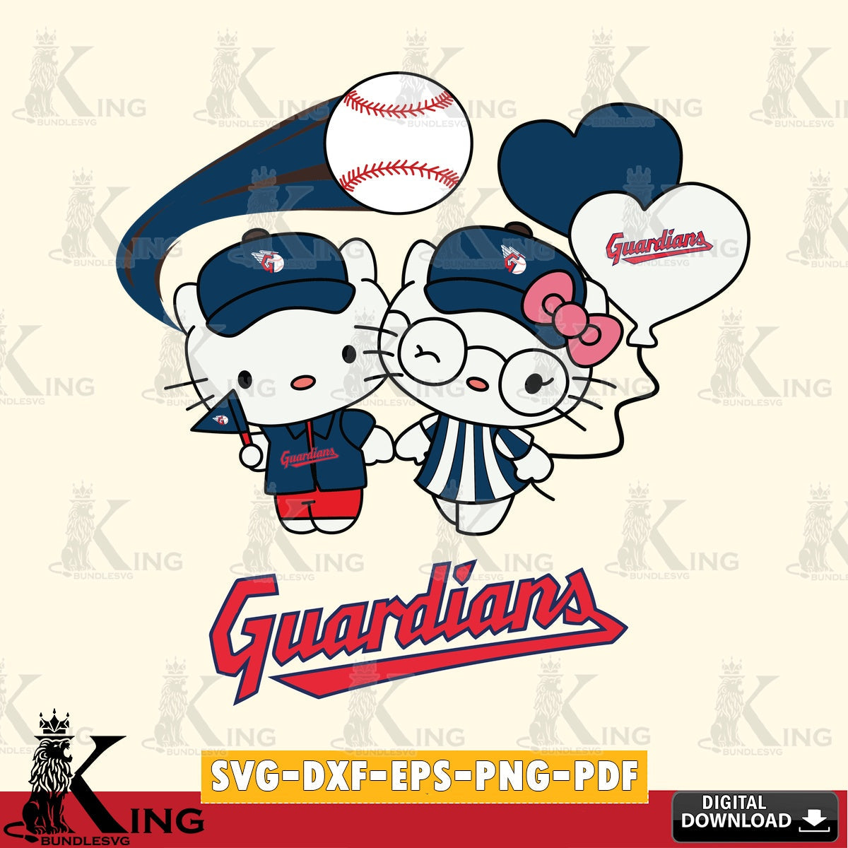 Comprehensive collection of Cleveland Guardians Hello Kitty baseball couple PNG clipart for sublimation printing and graphic
