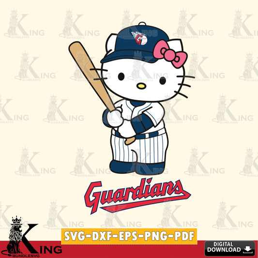 Premium pack containing Cleveland Guardians Hello Kitty baseball batter high-quality vector for DIY scrapbooking and home decor