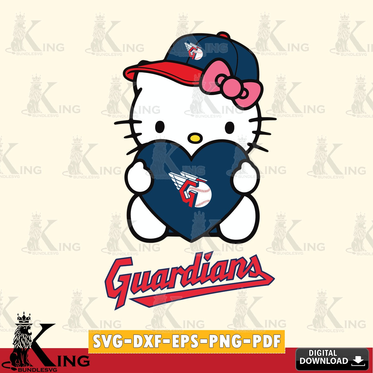 Mega bundle containing Cleveland Guardians Hello Kitty baseball heart cut file ideal for vinyl projects and T-shirt printing
