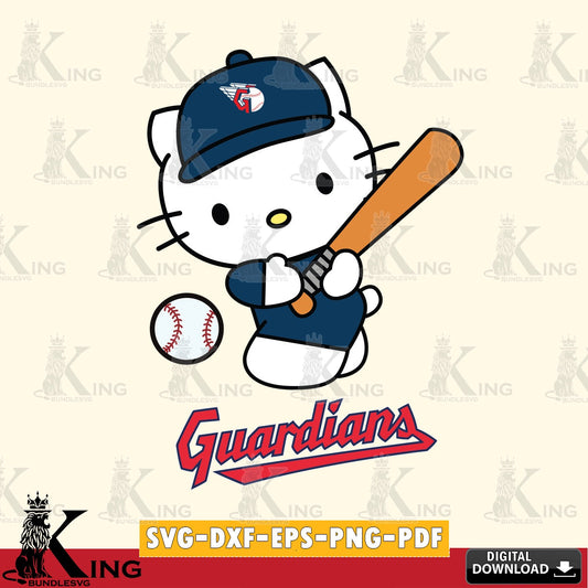 Complete bundle for Cleveland Guardians Hello Kitty playing baseball SVG PNG design suitable for Glowforge and laser cutting