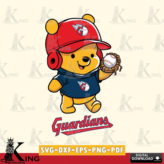 Eye-catching graphic of Cleveland Guardians Pooh Bear baseball, a digital clipart compatible with laser engraving and cutting
