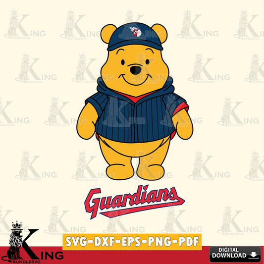 Unique artwork depicting Cleveland Guardians Pooh Bear baseball mascot SVG PNG design suitable for Glowforge and laser cutting