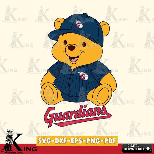 Stylish representation of Cleveland Guardians Winnie the Pooh cute baseball as a crafting file for iron-on transfer and vinyl