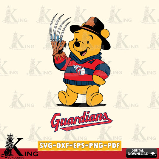 Vector design showing Cleveland Guardians Winnie the Pooh Freddy Krueger Baseball, a high-quality vector for DIY scrapbooking and