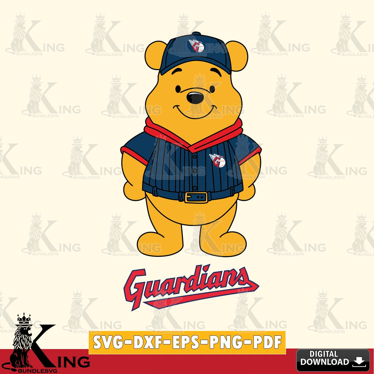 Stylish representation of Cleveland Guardians Winnie the Pooh Game Day, versatile clip art for stickers, decals, and mugs