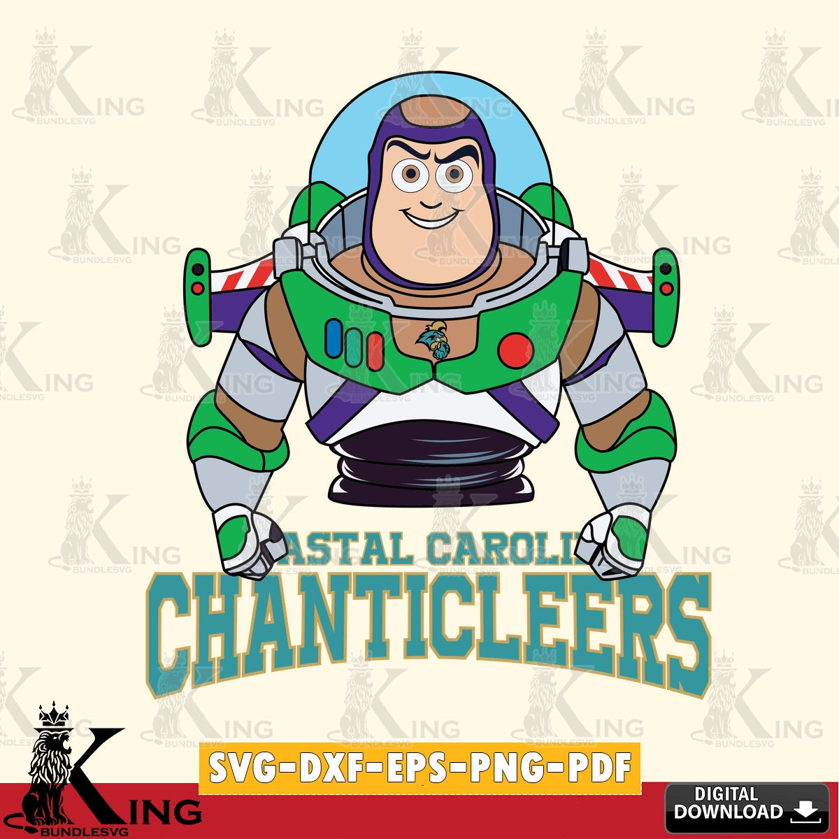 High-quality graphic of Coastal Carolina Chanticleers Buzz Lightyear Football, versatile clip art for stickers, decals, and mugs.