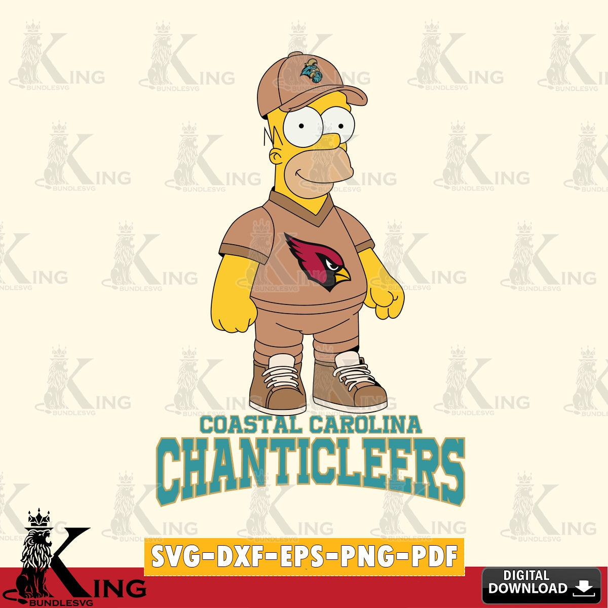 Eye-catching graphic of Coastal Carolina Chanticleers Homer Simpson Football, a digital download for Cricut Maker and paper