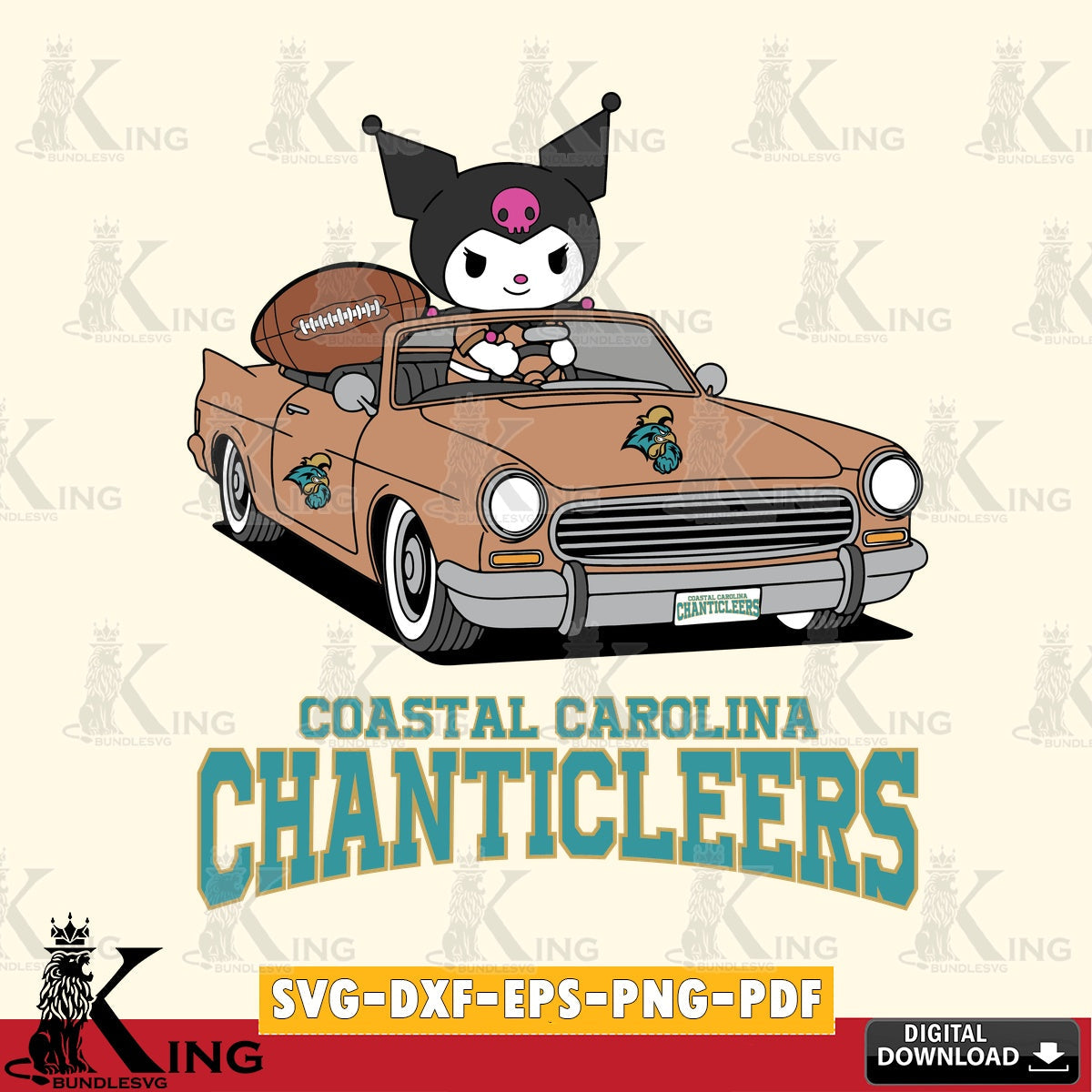 Coastal Carolina Chanticleers Kuromi Car Football Game SVG file, Cricut, Cut file  , Digital Download , Instant Download, Sanrio svg, Clipart