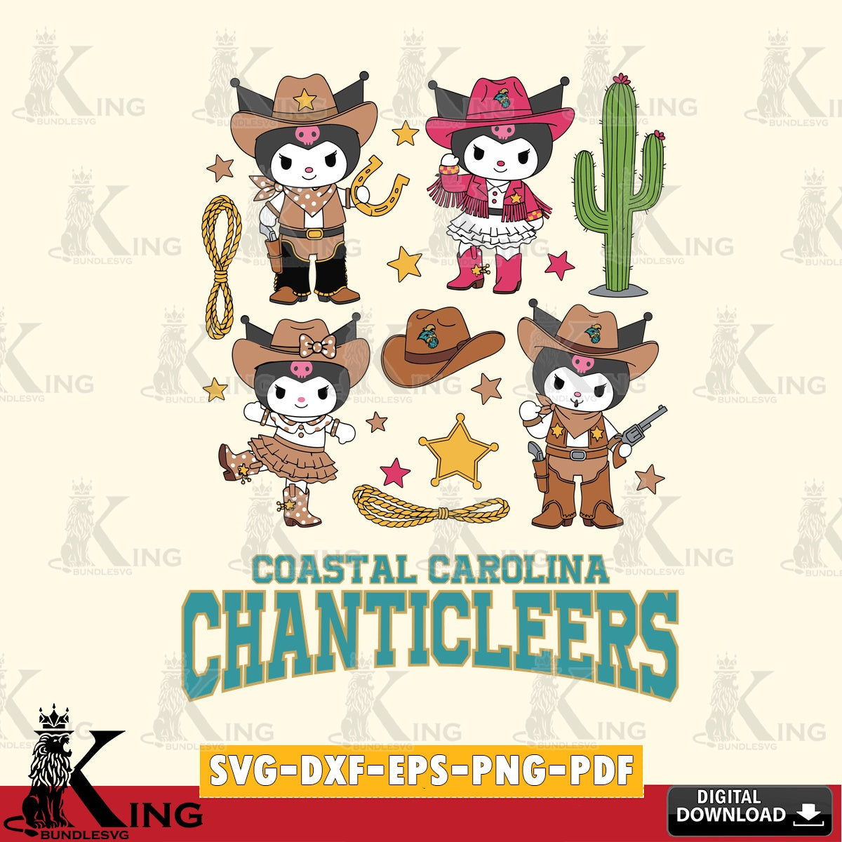Coastal Carolina Chanticleers Kuromi Cowboy Western SVG file, Cricut, Cut file  , Digital Download , Instant Download, Sanrio svg, Clipart
