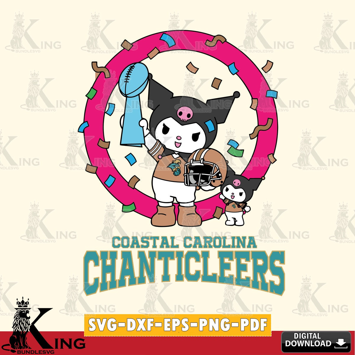 Coastal Carolina Chanticleers Kuromi Football Champion SVG file, Cricut, Cut file  , Digital Download , Instant Download, Sanrio svg, Clipart
