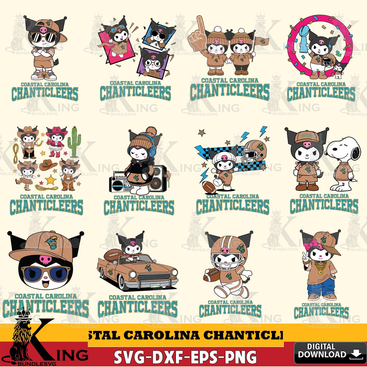 Coastal Carolina Chanticleers Kuromi Football Jersey NCAA Bundle SVG file, Cricut, Cut file  , Digital Download , Instant Download, Sanrio svg, Clipart