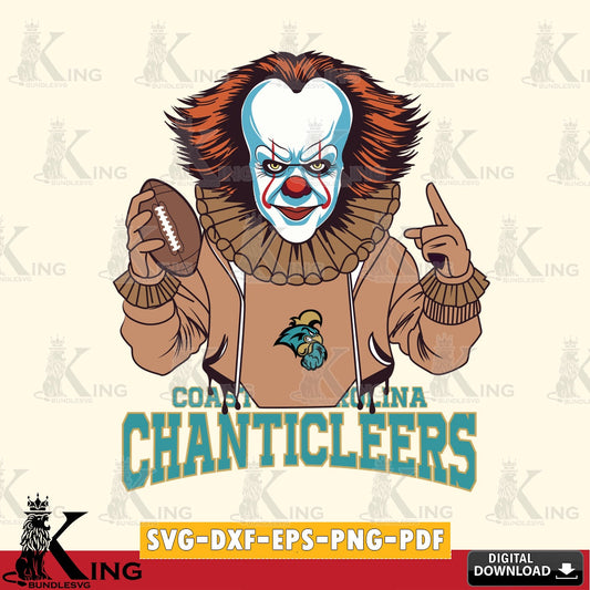 Unique artwork depicting Coastal Carolina Chanticleers Pennywise football player, SVG PNG design suitable for Glowforge and laser