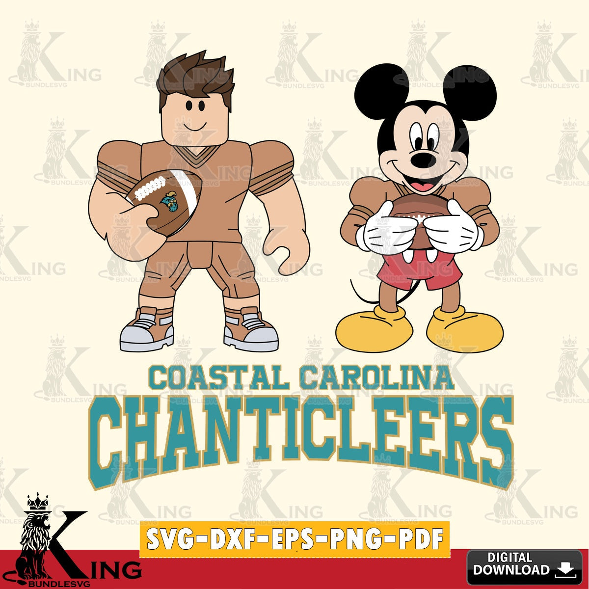 Coastal Carolina Chanticleers Roblox & Mickey Football SVG file , NCAA Cricut,  File cut , Digital Download , PDF File