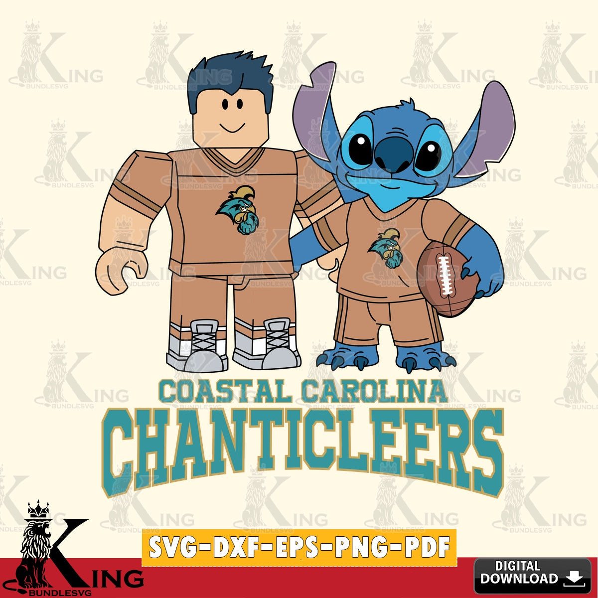Coastal Carolina Chanticleers Roblox & Stitch Football SVG file , NCAA Cricut,  File cut , Digital Download , PDF File