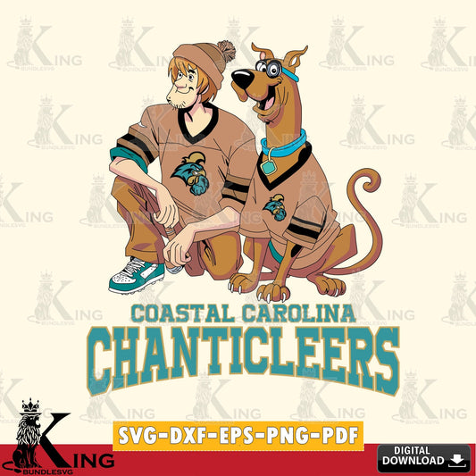 Beautiful illustration of Coastal Carolina Chanticleers Shaggy and Scooby Doo football, digital download for Cricut Maker and