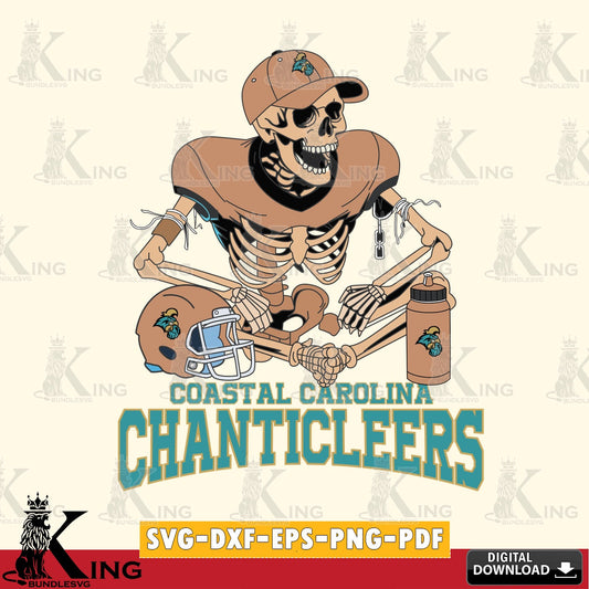 Artistic drawing of a Coastal Carolina Chanticleers skeleton player football for SVG cut file for personalized gifts and laser