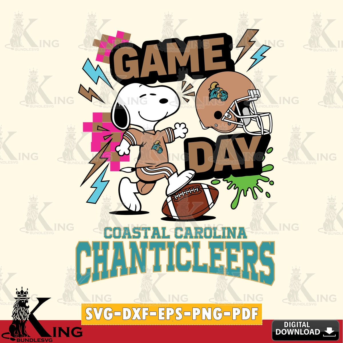 Coastal Carolina Chanticleers Snoopy Game day SVG, Cricut, Cut file  , Digital Download , Instant Download, Peanuts svg, NCAA svg, Football svg, Sport svg