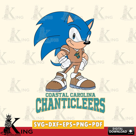 Unique artwork depicting Coastal Carolina Chanticleers Sonic Football Star Mascot SVG PNG files perfect for Cricut and Silhouette