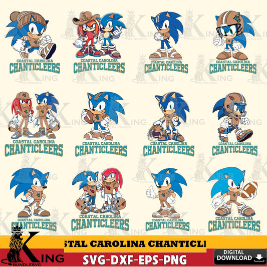 Ultimate set containing Coastal Carolina Chanticleers Sonic & Knuckles NCAA Football bundle printable vector design for