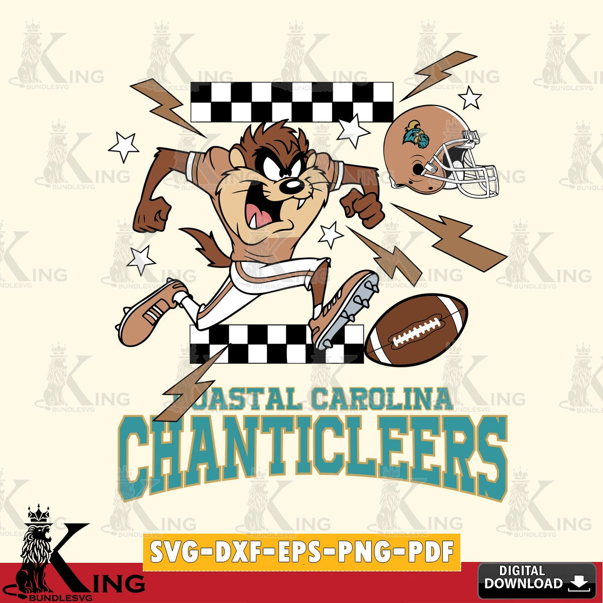 Coastal Carolina Chanticleers Taz Football Lightning SVG file, Cut file  , Digital Download , Instant Download, Taz svg, NCAA svg