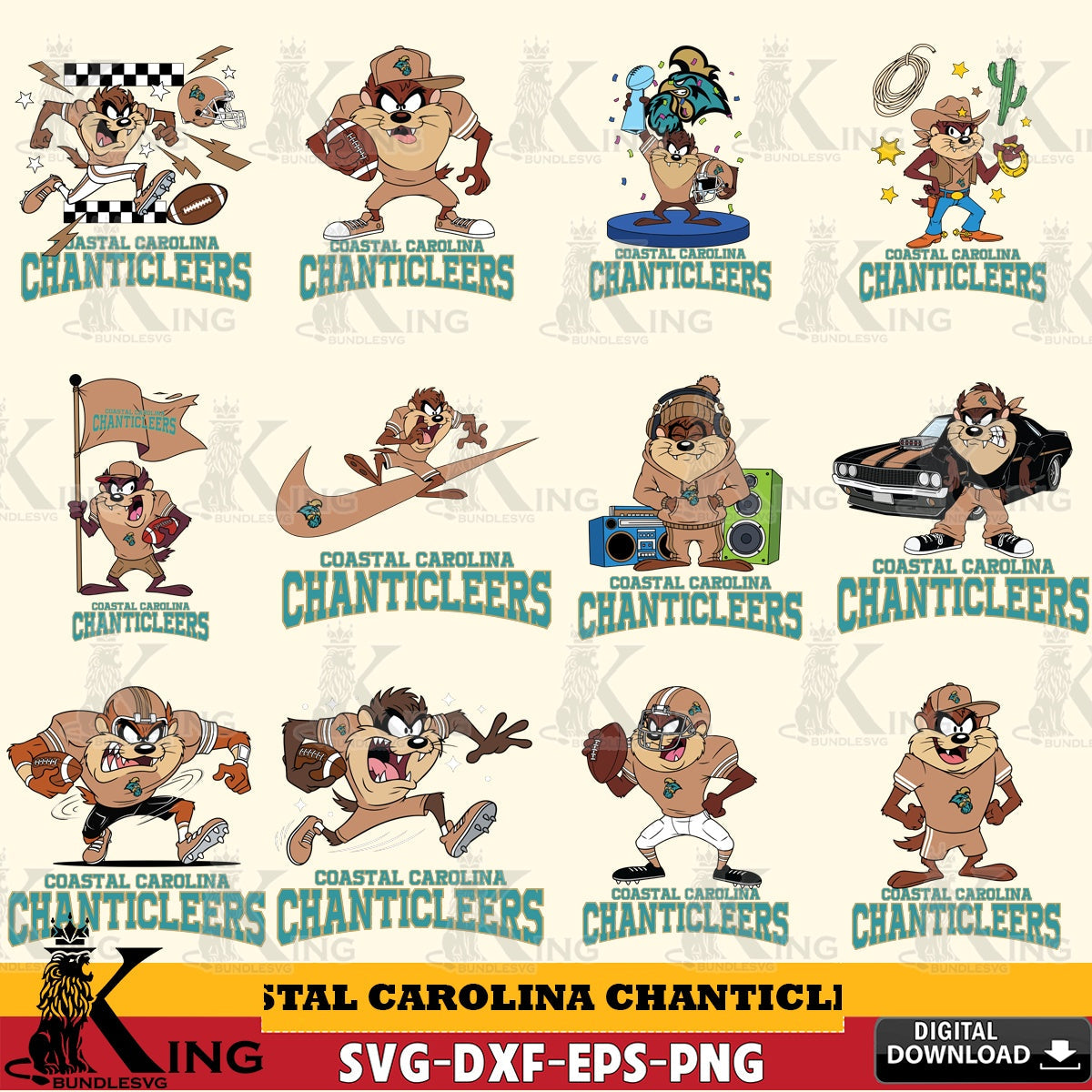 Coastal Carolina Chanticleers Taz Football NCAA Bundle SVG file, Cut file  , Digital Download , Instant Download, Taz svg, NCAA svg