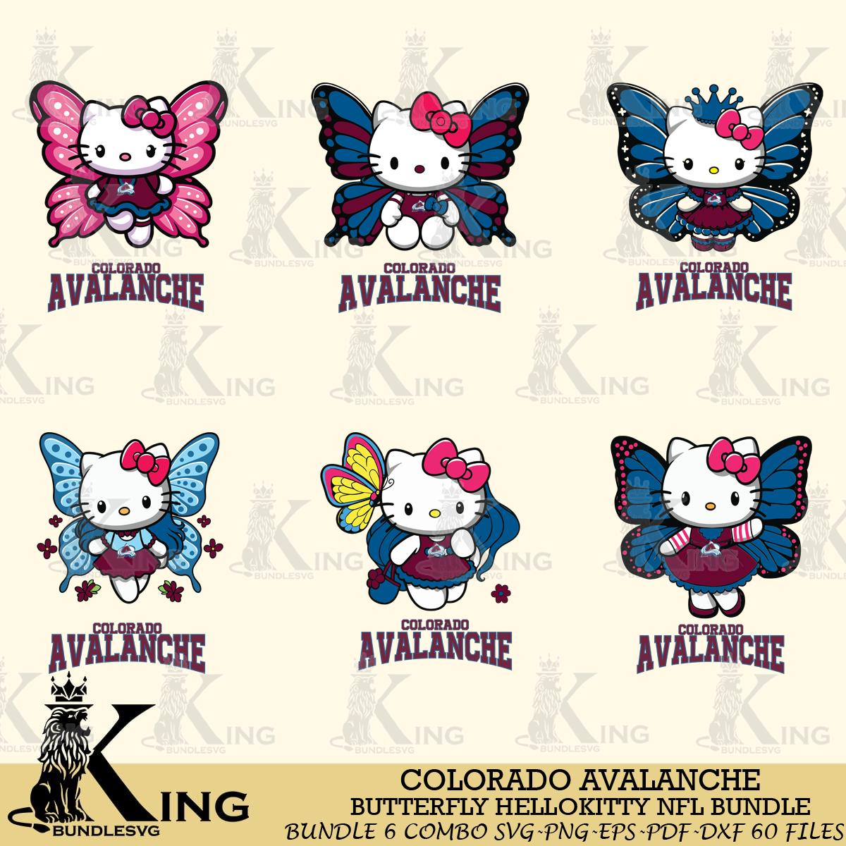 Colorado Avalanche Butterfly Hello Kitty bundleSvg Eps Dxf Png File, Digital Download