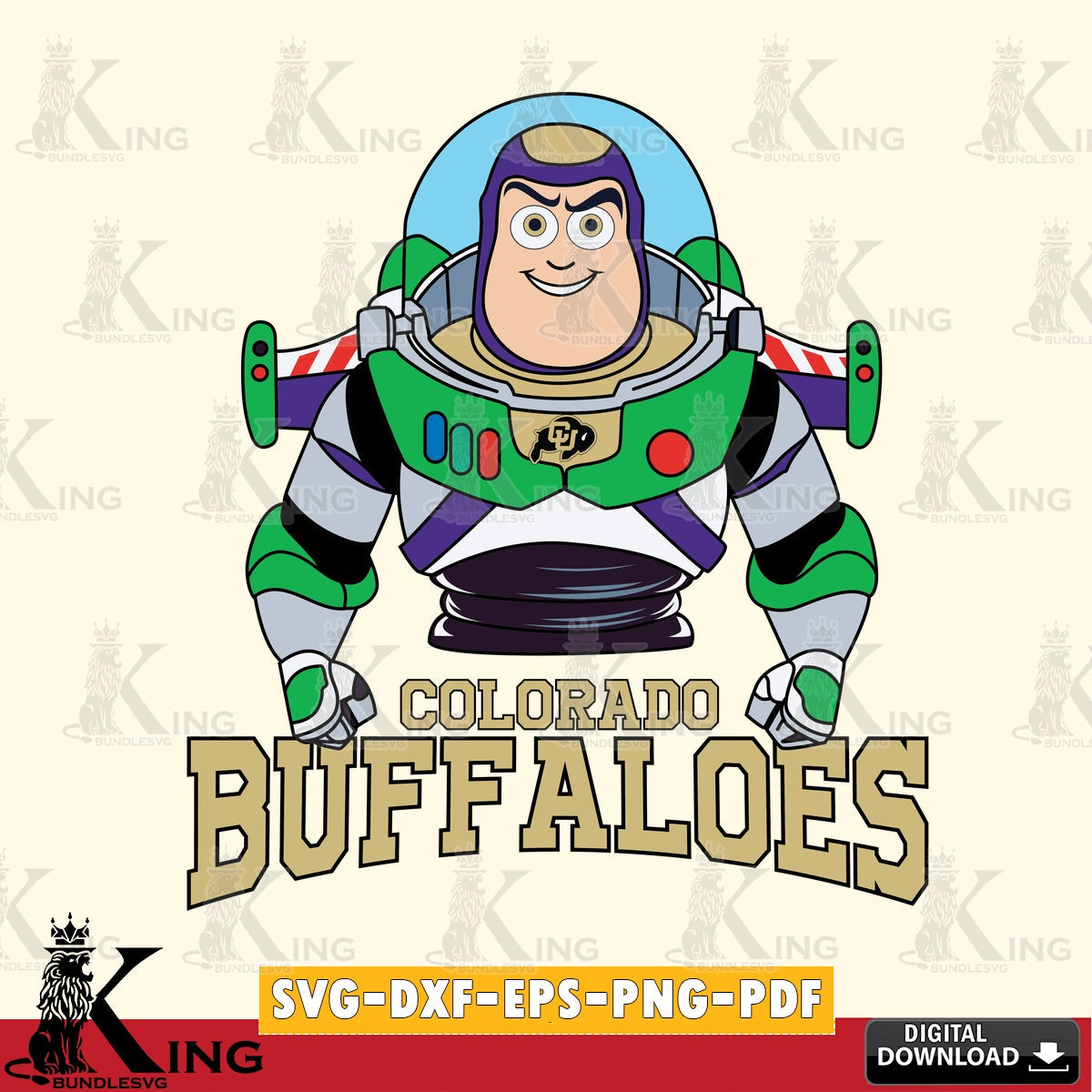 Printable art of Colorado Buffaloes Buzz Lightyear football, a high-quality vector for DIY scrapbooking and home decor