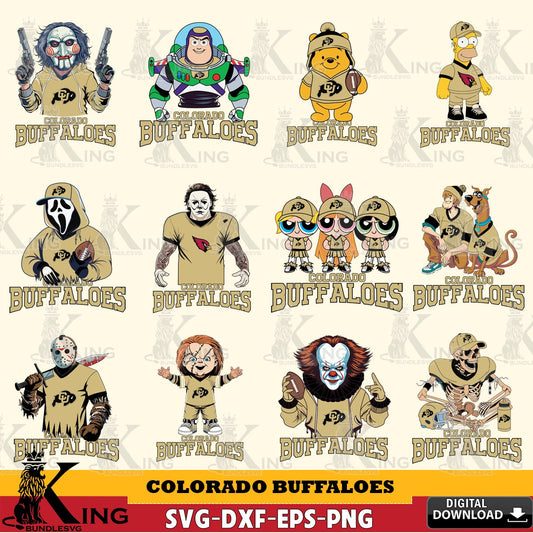 Variety pack of Colorado Buffaloes cartoon football NCAA bundle, a digital file for silhouette cameo and cricut projects.