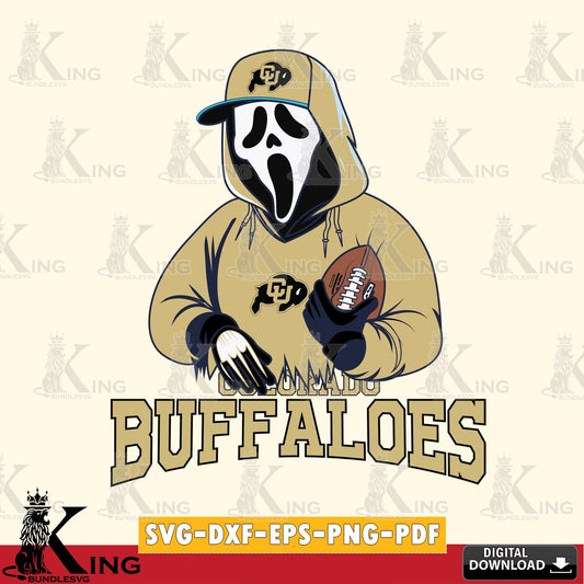 Hand-drawn style art of Colorado Buffaloes Ghostface Scream football player, NCAA, PNG clipart for sublimation printing and